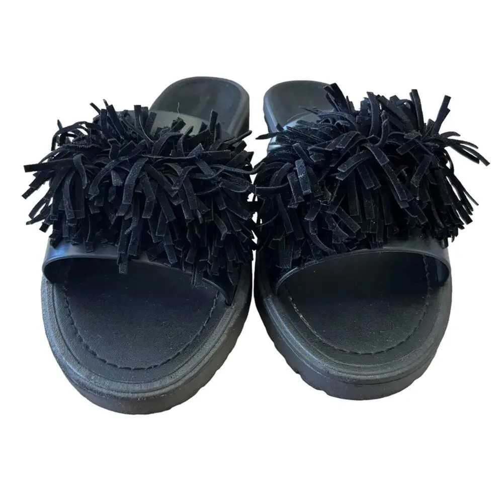 Dirty Laundry *MISMATCHED PAIR*Left 7 Right 8 Black Sandals slide on pompom top - Picture 3 of 16